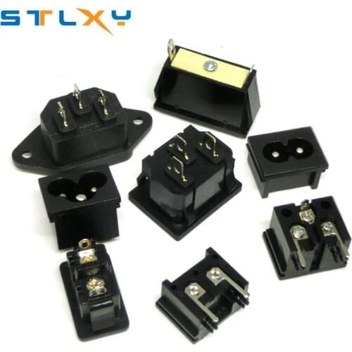 2PCS IEC320 C8 Black 2 Terminal Power Plug Inlet Socket AC 250V 2.5A AC Power Socket Connector Plug Copper Core US EU Plug