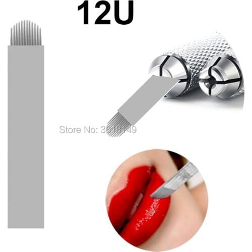 200 Pcs 12U Microblading Needles Permenent Makeup 12 Pins Tattoo Needle Lamina Agulhas Tebori U Blade for Manual Eyebrow Pen