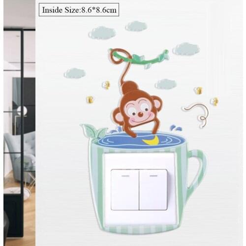 3d vivid animal monkey wall silicone on-off switch stickers kids rooms cartoon light switch outlet wall decals home decorations
