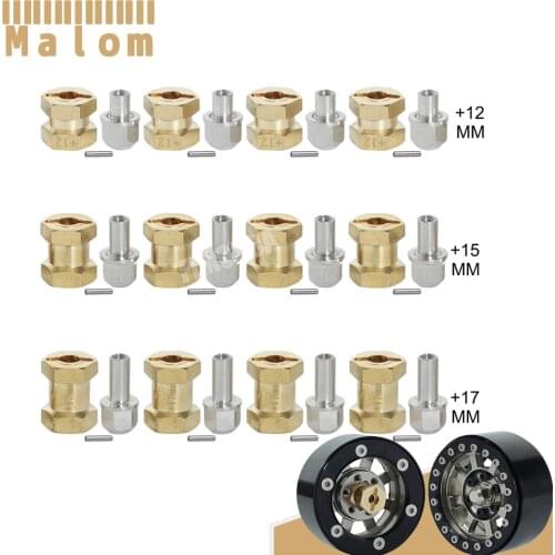 4PCS 12MM Brass Weights Hex Wheels 12mm 15mm 17mm Extended Adapter for 1/10 RC Crawler Car Axial SCX10 90046 D90