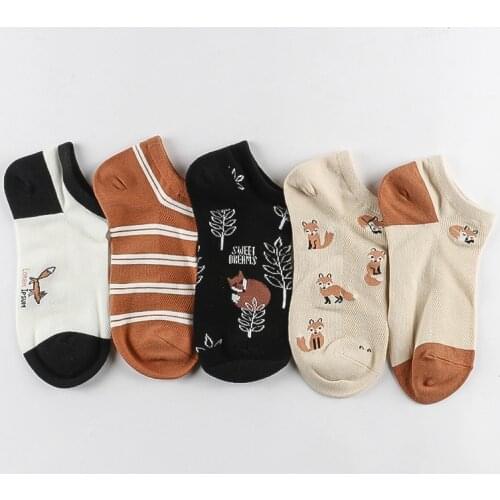 5Pairs/Set Women Socks Fox Flamingo Cute Animals Cotton Short Socks Female Casual Funny Socks Spring Summer Sock Sokken