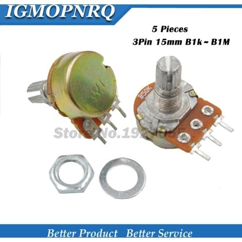 5pcs WH148 B1K B2K B5K B10K B20K B50K B100K B500K 3Pin 15mm Shaft Amplifier Dual Stereo Potentiometer 1K 2K 5K 10K 50K 100K 500K