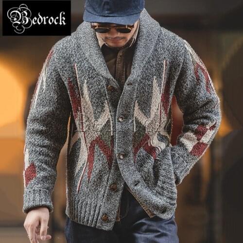 American retro Indian Navajo cardigan sweater lapel outer wear thick knitted lapel jacket men