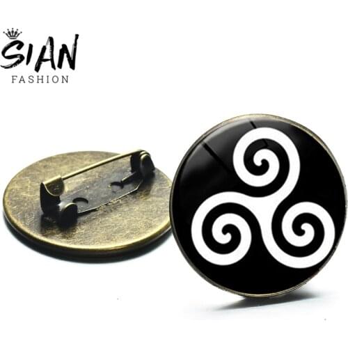 SIAN Teen Wolf Triskele Triskelion Brooch Badge Glass Cabochon Bronze Silver Color Handmade Brooches Backpack Clothing Hat Pins