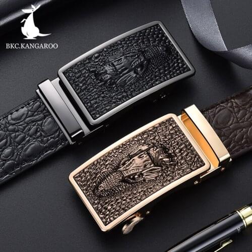 BKC.KANGAROO men belt genuine leather brand automatic buckle black belts brown casual leather belt fro man luxury high quality