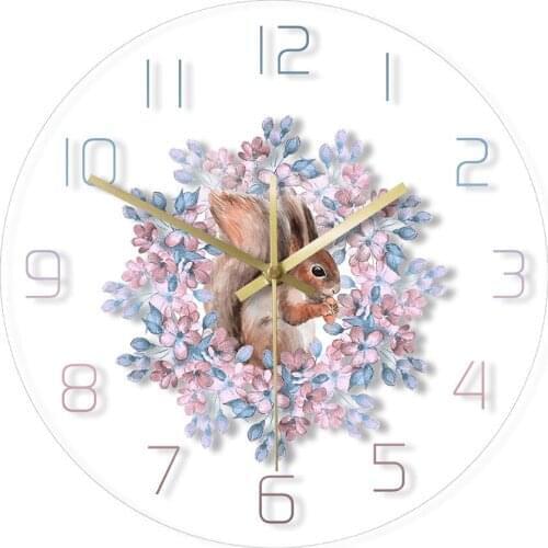 Bohemian Watercolor Squirrel Follower Art Modern Wall Clock Forest Animal Nursery Boho Decor Living Room Non-Ticking Wall Watch