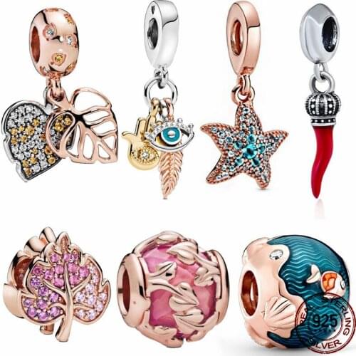 100% 925 Sterling Silver Maple Leaf Rose Gold SeriesBeads Charms Fit Original Pandora Bracelets Bangle For Women Jewelry Gift