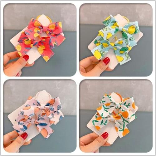 Boutique 20Sets Fashion Cartoon Fruit Bow Ponytail Holder Print Bowknot Elastic Hair Bands Hair Ties Princess Headwear for Girls