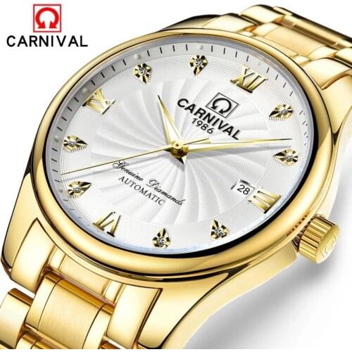 CARNIVAL Gold Automatic Watch Men Luxury Brand Waterproof Fashion Luminous Business Mechanical Wristwatch 2021 Relogio Masculino