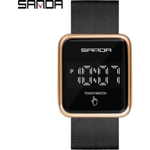 SANDA Fashion Mens Watches LED Display Touch Screen Digital Watch Waterproof Outdoor Sports Wristwatch Relogio Masculino 8008