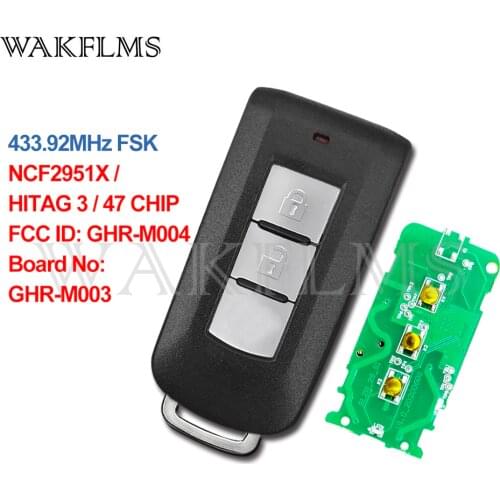 For Mitsubishi Pajero Sport L200 2015 2016 2017 2018 2019 Montero Smart Key car key 433.92MHz FSK NCF2951X GHR-M004 GHR-M003