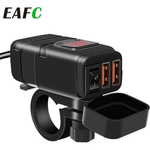 Dual USB Motorcycle Charger Quick Charging QC3.0 Digital Voltmeter Adapter Moto Accessories Motorbike Equipment For Mobile Phone