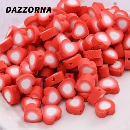 Fashion Heart Shape 50-100Pcs/Pack Polymer Clay Loose Spacer Beads Slices Charms Jewelry Findings Making DIY Crafts Supplier