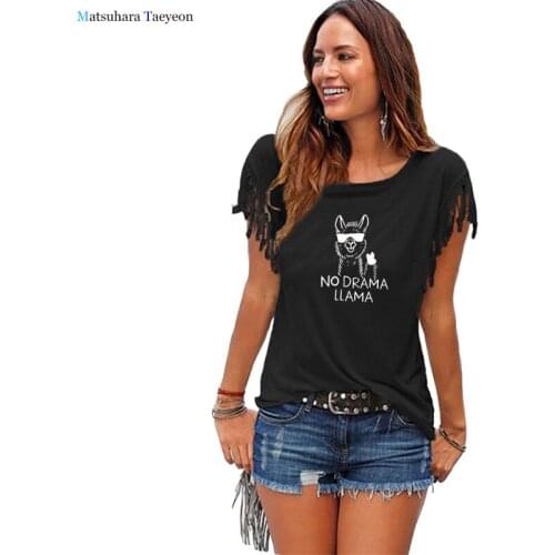 Plus Size T Shirts Women Funny Animal Cotton T-Shirt Summer O Neck Short Sleeve Cute Alpaca Graphic Female Tee Tops