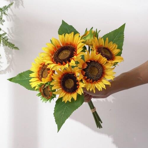 1 beautiful 7 Heads sunflower bouquet silk flower high quality artificial flower home garden party wedding decoration DIY
