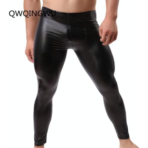 Men Long Johns Mens Warm Pants Thin Elastic Line of Mens Fashion Faux Leather Sexy Gay Underwear Tight Legging Long Johns