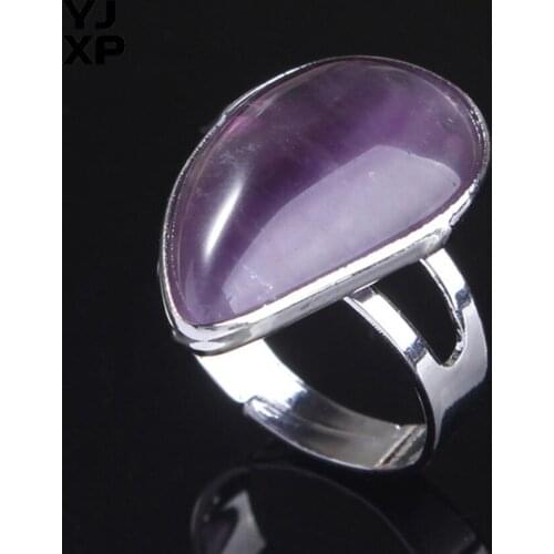 YJXP Elegant Style Simple Design Silver Plated Water Drop-Shaped Resizable Amethysts Ring Fashion Jewelry Gift For Anniversary