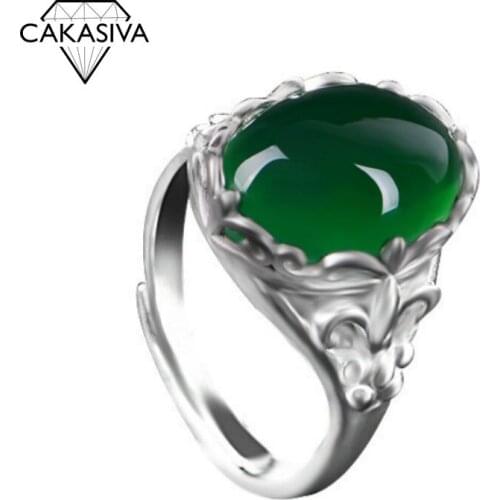 Green Agate Ring Emerald 925 Silver Retro Inlaid Chalcedony Index Finger Adjustable Womens Ring Gift Silver Jewelry Wholesale