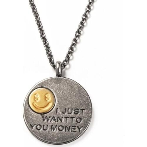 Stainless Steel Punk Rock Funny Smiley Cute Usd Money Round Hip Hop Pendant Necklace Fashion Jewelry Gift For Him