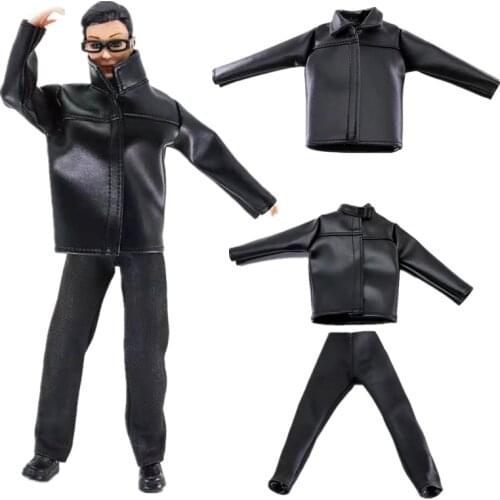 Boy 11.5" Doll Clothes Set Handmade Mens Leather Coat Jacket Jeans Pants Top & Trousers for Barbie Boyfriend Ken Male Outfits