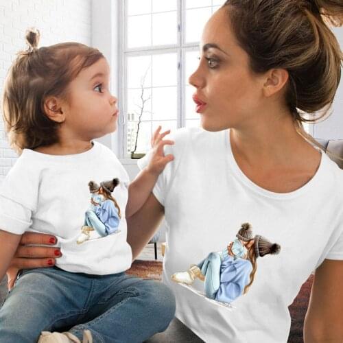 Fashion Mother and Daughter Clothes Matching Family Outfits Plus Size Women T-shirt Cute Baby Girls Tops Soft Summer Clothes