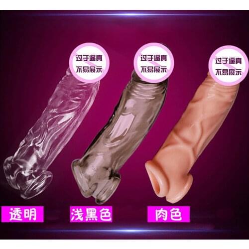 Wholesale Highly Elastic Crystal Condom Reusable Penis Extender Sleeve Delay Ejaculation Penis Enlargement Intimate Goods Sex To