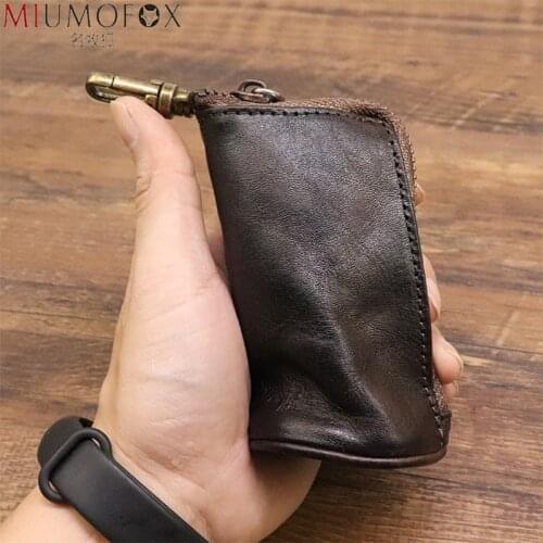 Original Leather Brand Car Key Bag Unisex Small Round Columnar Key Holder Organizer Pouch 2021 Women Keychain Housekeeper Wallet