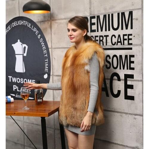 Autumn and winter female real red fox fur vest whole leather silver fox fur waistcoat lady