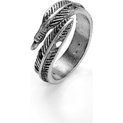 Retro Simple Fashion Personality Antique Silver Plated Feather Alloy Rings For Women And Men Jewely Accessories Adjustable