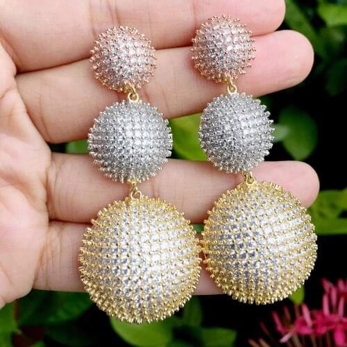 ModemAngel Luxury Three Balls Fashion Earring Jewelry For Women Bride Wedding Jewelry Micro Inlay Cubic Zircon