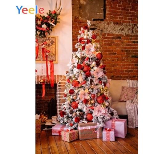 Christmas Tree Fireplace Brick Wall Sofa Gift Home Decor Backdrop Photography Custom Photographic Background For Photo Studio