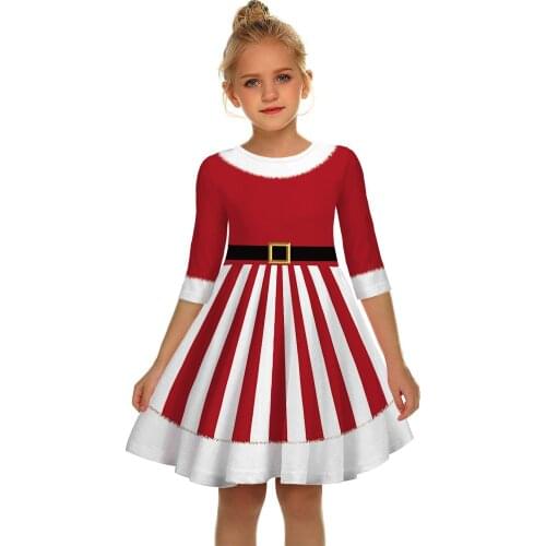 Christmas digital printing lovely girl leisure sleeve dress spring and autumn new childrens wear round collar T-shirt skirt