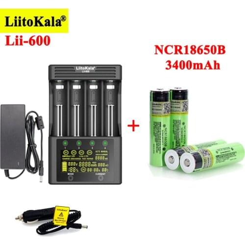 LiitoKala Lii-600 Battery Charger for 3.7V Li-ion 18650 21700 26650 1.2V AA aaa NiMH + NCR18650B 3400mAh Rechargeable batteries