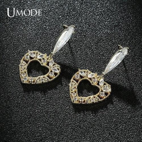 UMODE Drop Shape Zirconia Crystal Earring Heart-Shaped Hollow Earrings for Elegant Women Wedding Jewelry Accessories UE0708