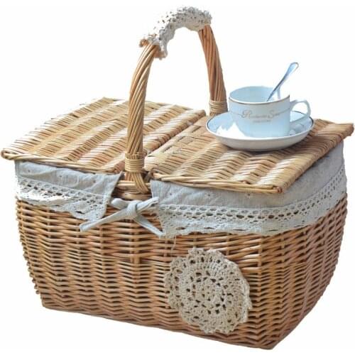 Water paint green environmental protection rattan wickerwork outdoor outing snack storage basket solid fruit basket picnic baske