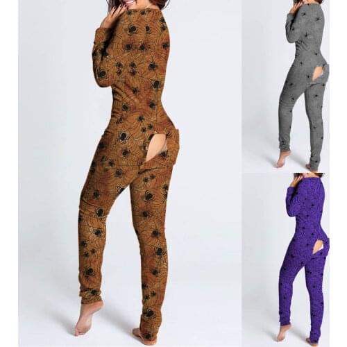 Womens Pajamas Sleepwear Button-Down Halloween Print Womens Underwear Pijama Functional Buttoned Flap Pyjamas Home Pajama Sets