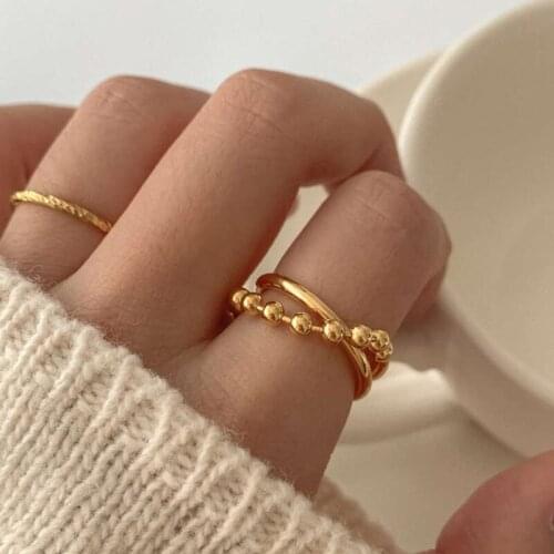 Ball chain double layered stacking ring for women stainless steel minimalist retro fashion ring 2020