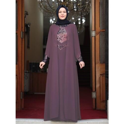 Women Abaya Dress Plus Size Sequin Chiffon Fabric Made in Turkey Islamic Muslim Dubai Arabia Mother Model Long New Season