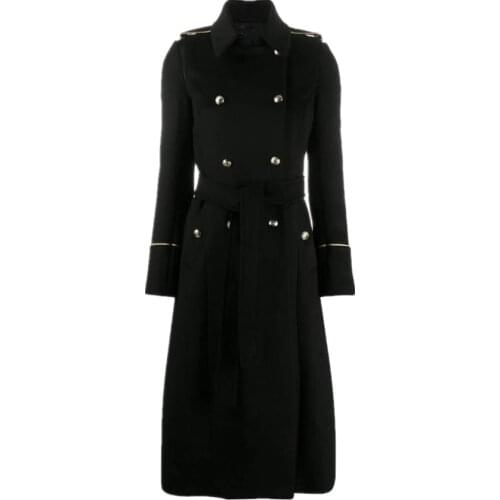 Women Winter military style Coat Elegant Wool Warm Long double breasted Fashion Office overcoat
