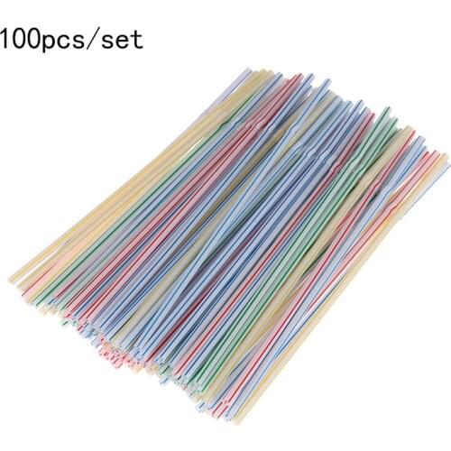 100PCS Curved Disposable Straws Flexible Plastic Straws Striped Multi Colored Rainbow Drinking Straws Straw Bar Accessories