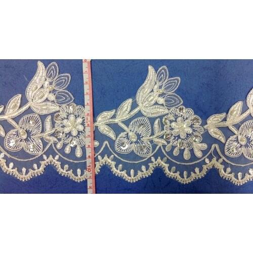 11.5cm organdy polyester embroidery framed beaded and sequined veil dress lace trim,XERY-Z763