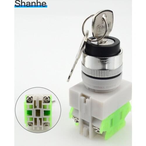 2NO self-locking momentary key switch 3 position spring return to middle