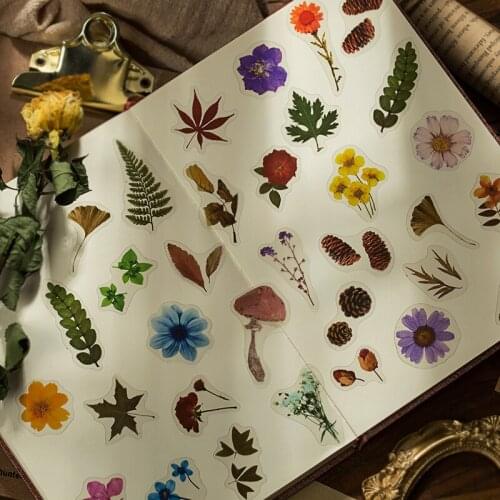 40pcs/bag Vintage fallen leaves flower cotton plant PET sticker decoration stickers DIY diary scrapbooking label sticker