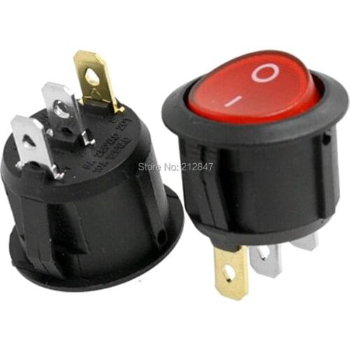 AC 6A_250V 10A_125V Red Light ON-OFF SPST Snap in Round Boat Rocker Switch 2pcs