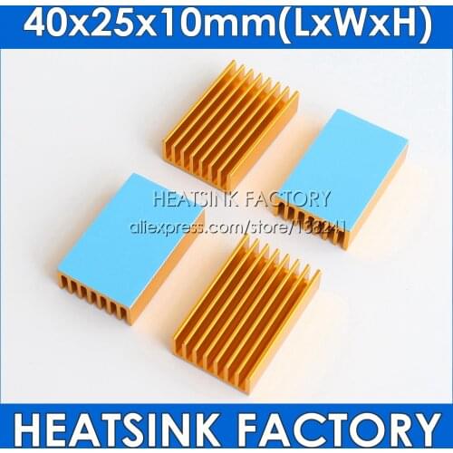 2pcs 100% new 40x25x10mm Aluminum heatsink Extruded heat sink radiator for IC chip cooler cooling with Thermal Conductive Tape