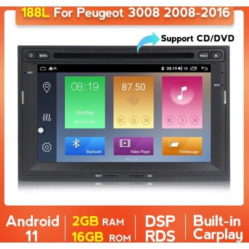Android 11 4G LTE DSP Car Multimedia Radio Player For Peugeot 3008 2008-2016 3.0 GPS Navi Carplay Auto Car IPS BT DVD 2 Din