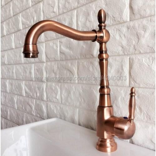 Antique Red Copper Kitchen Mixer Cold and Hot Kitchen Tap Single Hole Water Tap Kitchen Faucet Knf417