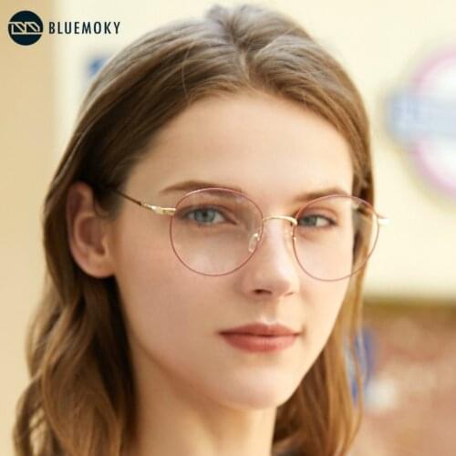 BLUEMOKY Vintage Round Acetate Metal Glasses Frames Women Designer Clear Lens Glasses Optical Myopic Prescription Eyeglasses