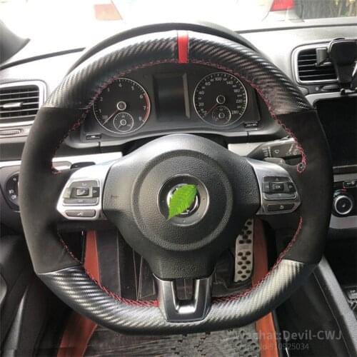 Carbon Fiber&Black Suede Leather Steering Wheel Cover For Volkswagen Golf 6 GTI MK6 Scirocco R Hand Sewing Grip Cover
