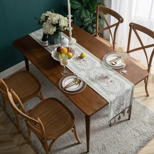 Flowers Pattern Table Runner American with Tassels Coffee Table Mat Wedding Restaurant Decoration Camino De Mesa Mariage